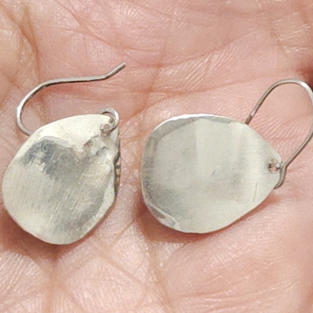 Vintage Sterling Silver Green Stone Dangle Earrings - Picture 2 of 4